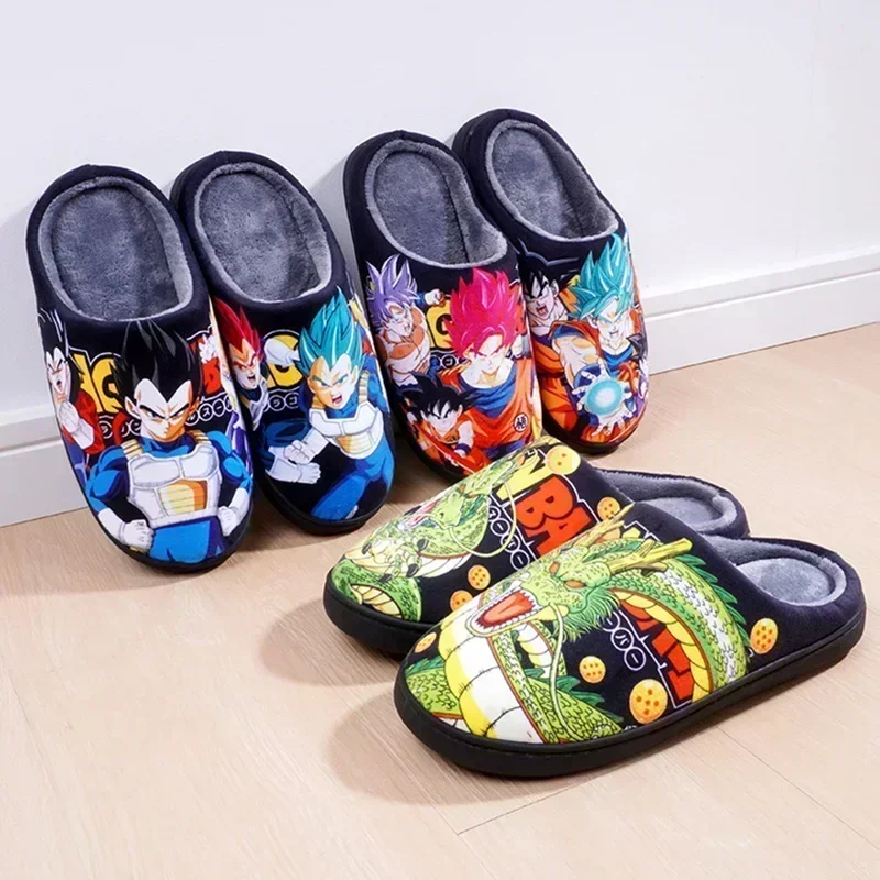 Dragon Ball Vegeta Goku Couple's Indoor Cartoon Warm Non-slip House Slides Men and Women Toe Wrap Home Cotton Shoes Wholesale