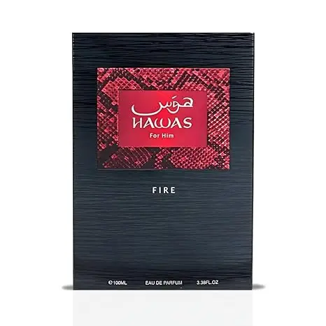 RASASI Hawas Fire Eau De Parfum Spray 100 مل (3.4 أونصة) عطر عربي جريئة تدوم طويلاً للرجال مع مكياج جوهر ناري