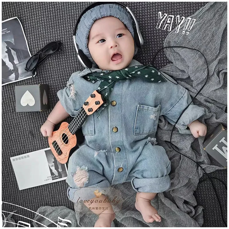 

Bai Tian Zhao Baby Photography Clothing Baby Photography Cowboy jumpsuit Music Concert Theme Studio Weekly Photos 신생아