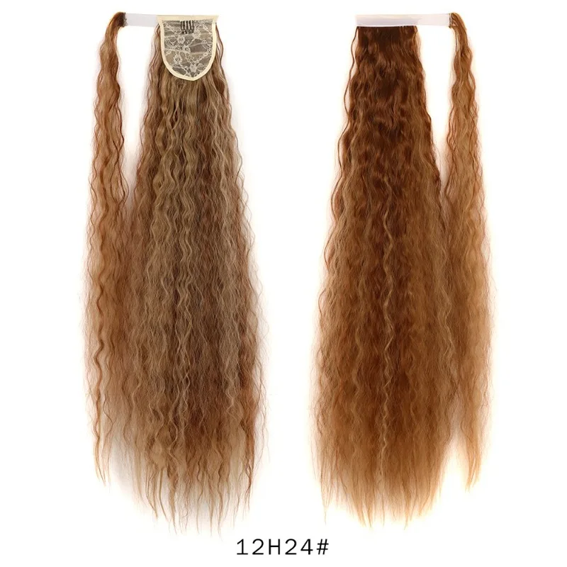 Femme perruque quotidienne Velcro maïs Perm longue queue de cheval Festival de musique vêtements Match moelleux haute queue de cheval fête chapeaux longs cheveux bouclés