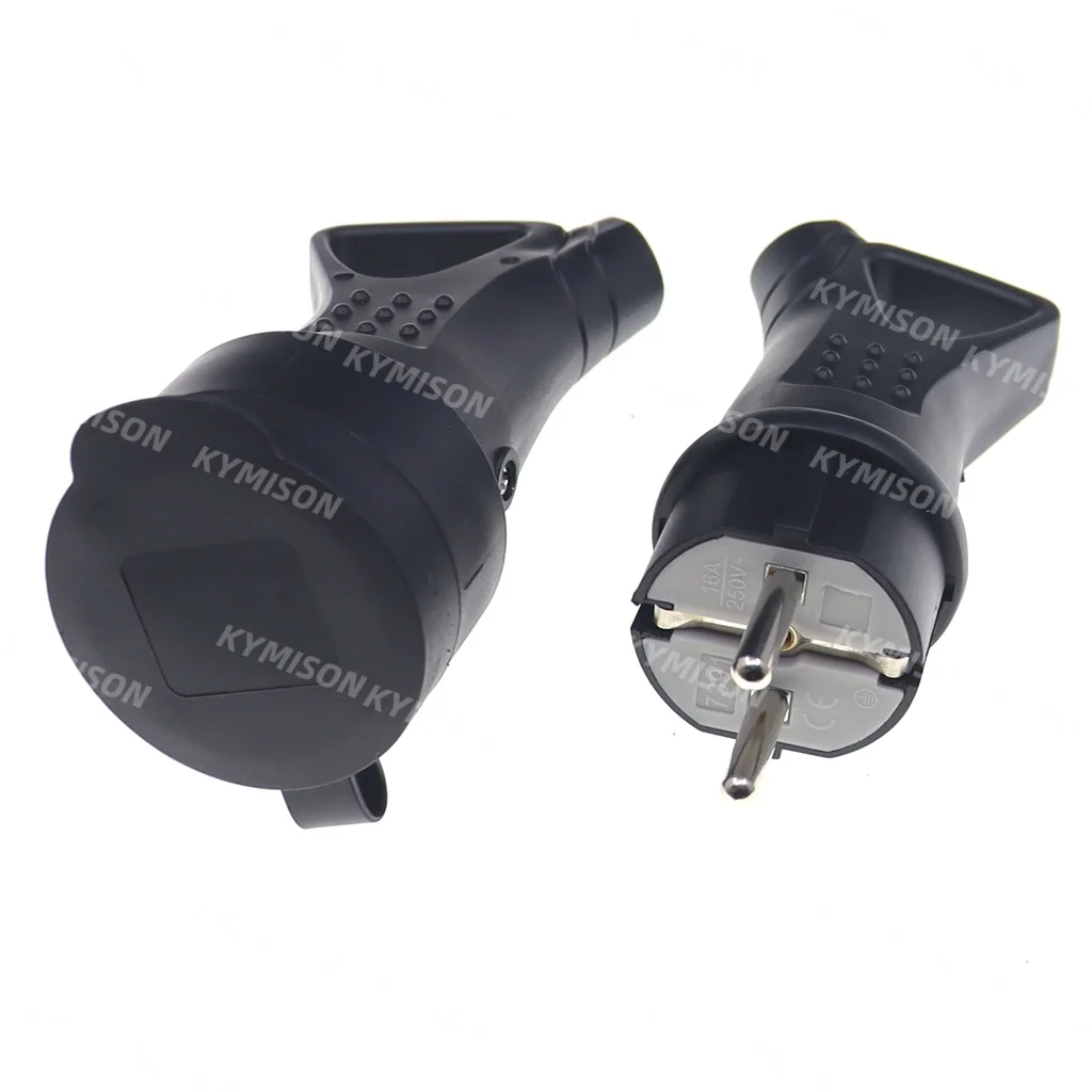 EU Rubber Waterproof Socket Plug Electrial Grounded European Connector With Cover IP54 For DIY Power Cable Cord 16A 250V - view 2