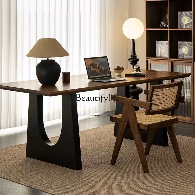 Nordic Retro Solid Wood Dining Table Italian Minimalist Long Wabi-Sabi Style Conference Table