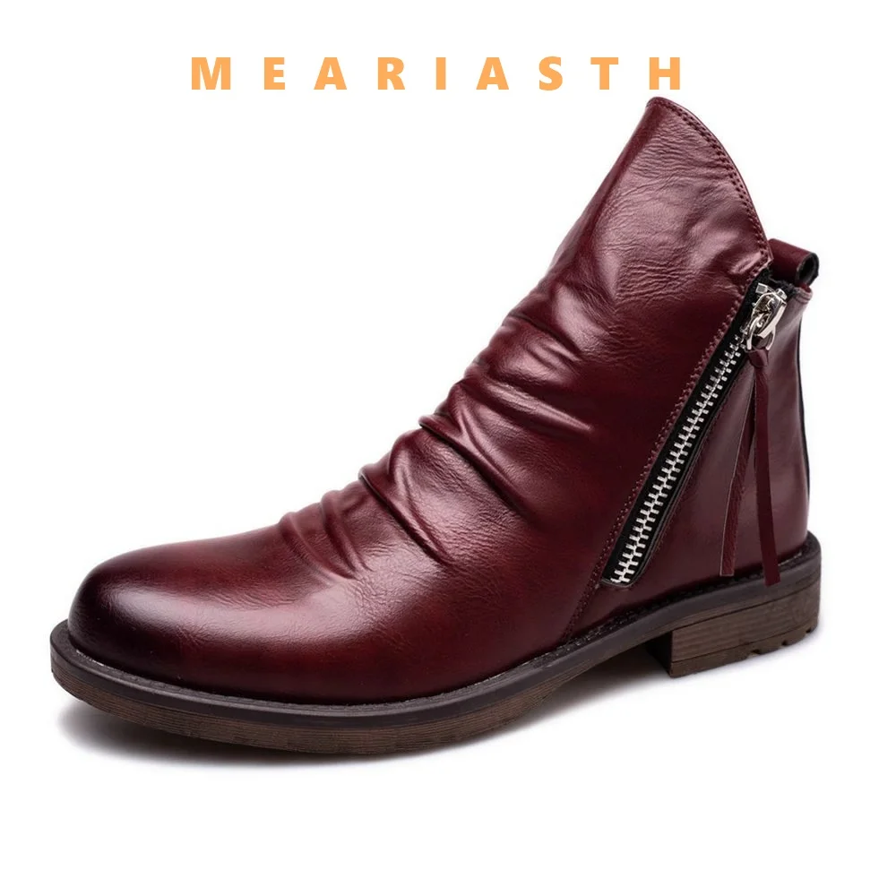 

Мужские рабочие ботинки, новые ботинки «Челси», кожаные ботильоны, нескользящая обувь с двойной боковой молнией для мужчин, ботинки на платформе, Zapatos De Hombre