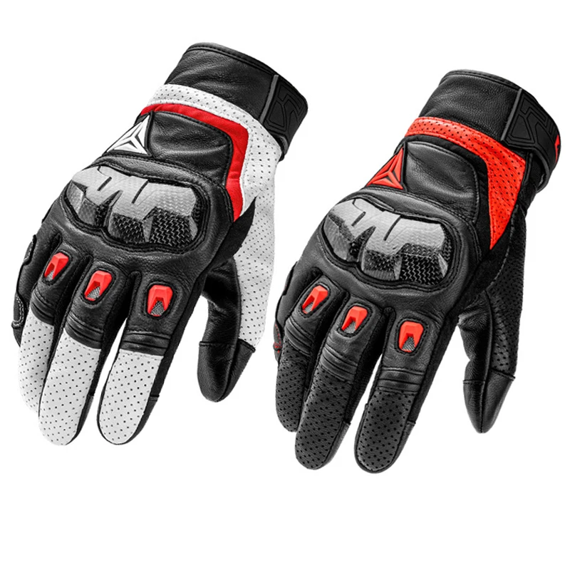 Guantes de cuero para motocicleta, protectores transpirables de dedo completo para pantalla táctil, ciclismo y Motocross