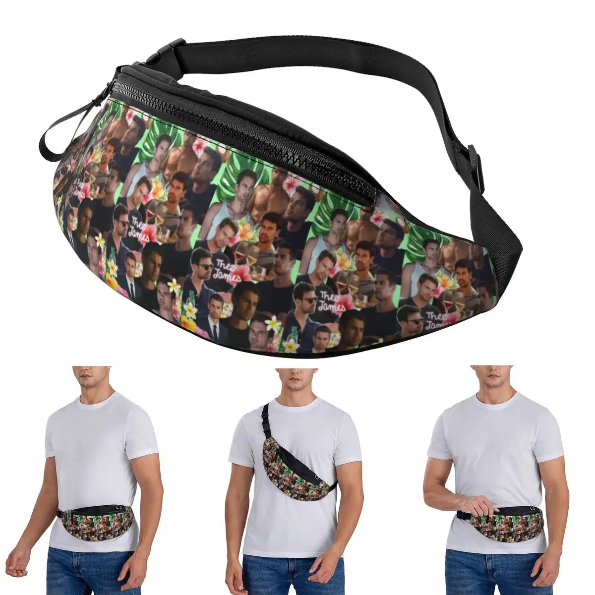 Crossbody Waist Bag Theo James Photo Collage Men Women Fanny Pack Travel Running Money Phone Pouch