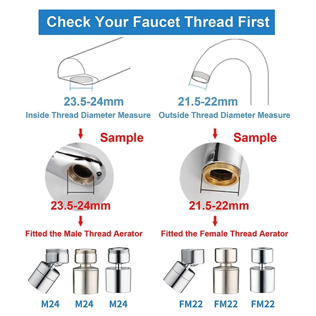 Kitchen Taps Head 360° Rotate Faucet Swivel End Diffuser Adapter Filter M24 Kitchen Faucet Aerator Bath Faucet Connectors