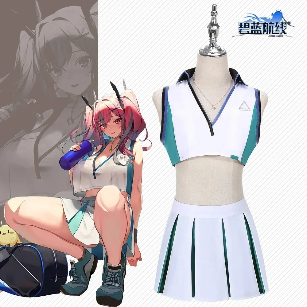 

Azur Lane Cosplay Costume Women Sexy Sleeveless Top Skirt Game Anime Outfit Party Show Clothes Cheerleaders Two Piece Suit