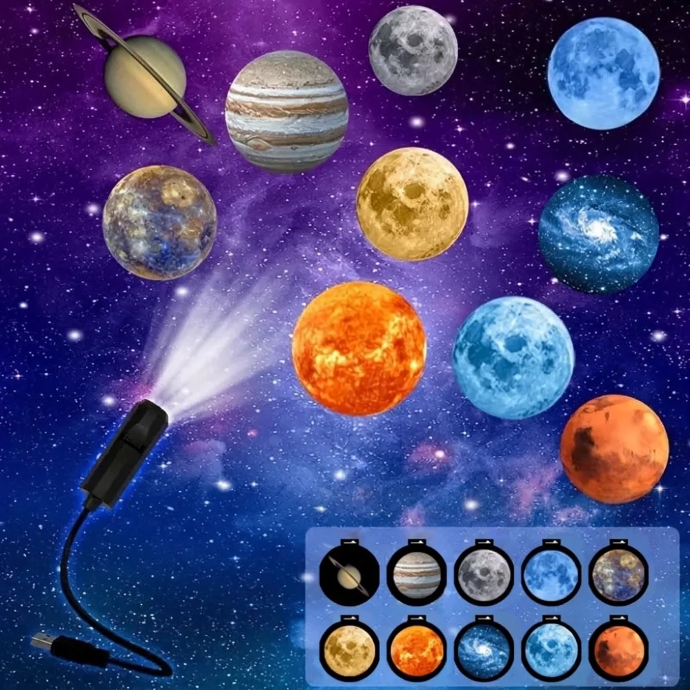 360° Rotatable USB Planet Projector Light Flexible Hose Rotatable Lens Star Galaxy LED Projector Novelty Interchangeable Slides