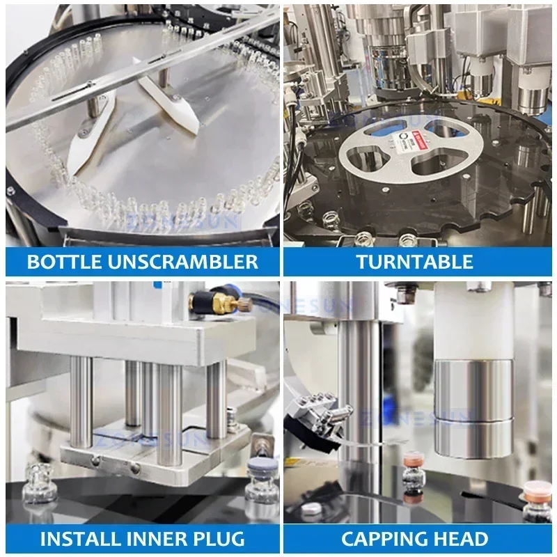 Zonesun ZS-AFC24 máquina automática de enchimento e tampagem de pó de frasco, enchimento de eixo helicoidal, embalagem de suplementos de pó liofilizado