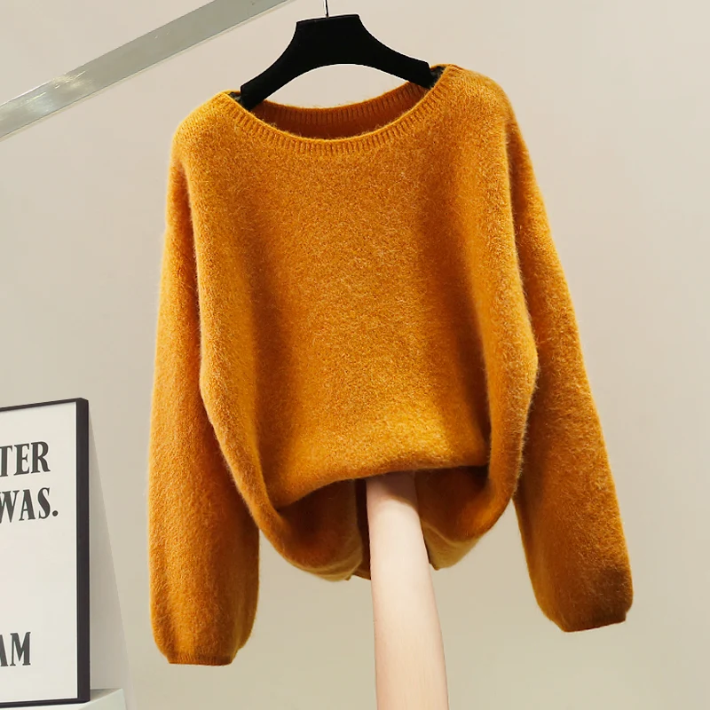 

Faionable Soft Lazy Sle Women's Oversized Long Sve round Ne Pullover Sweater Warm Orange Commute Sle Knit...