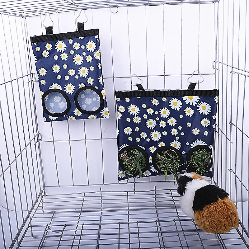 Rabbit Hay Bag 2/3 Holes Hanging Dry Grass Feeder for Guinea Pig Bunny Chinchillas Rats Small Animal Food Storage Bag