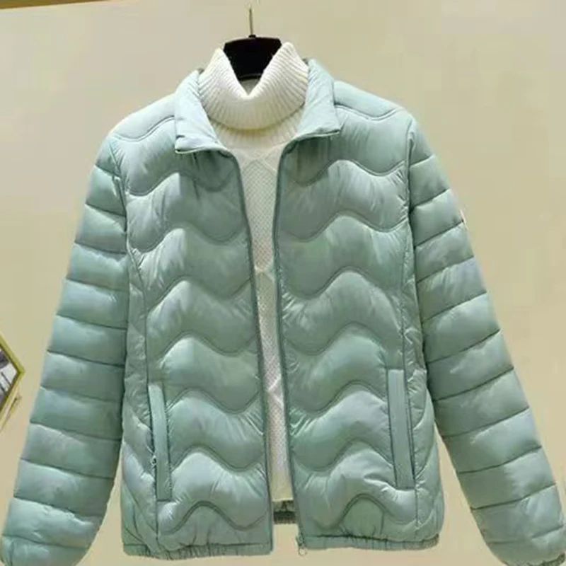 Lightweight Stand Collar Down Cotton Coats Women Classic Zipper Up Long Sleeve Winter Parkas Woman Solid Warm Puffer Jackets