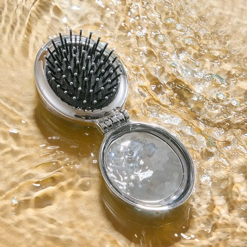 Bow Small Comb Portable Folding Comb for Women,  Airbag Air Cushion, Smooth Hair Massage, Mini Mirror Integrated Travel Comb