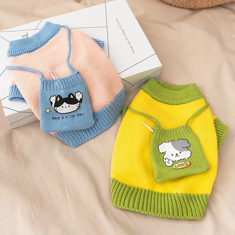 

Dog Clothes Cartoon Cute Knit Sweater Pet Satchel Sweater Teddy Winter Clothes Bichon Puppy Warm Pullover