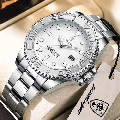 Imagen 2 del producto Reloj de Pulsera POEDAGAR Casual para Hombre, Resistente al Agua, Luminoso, con Fecha, Reloj de Acero Inoxidable, Clásico, de Cuarzo