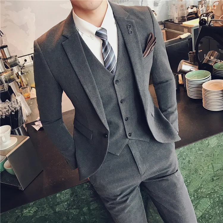 Men Boutique Three Piece Suit Set Jacket Pants Vest / Male Business One Button Blazers Coat Waistcoat Trousers Large Size M-6XL