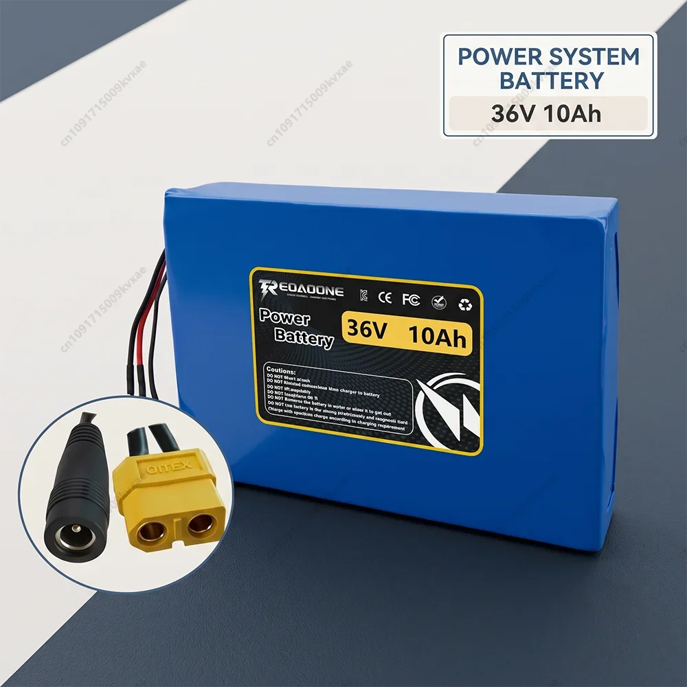 Rechargeable 36V 10Ah 10S4P Li-ion Battery with BMS for 250W-500W E-Scooter Longboard Commuter Power Supply Unit