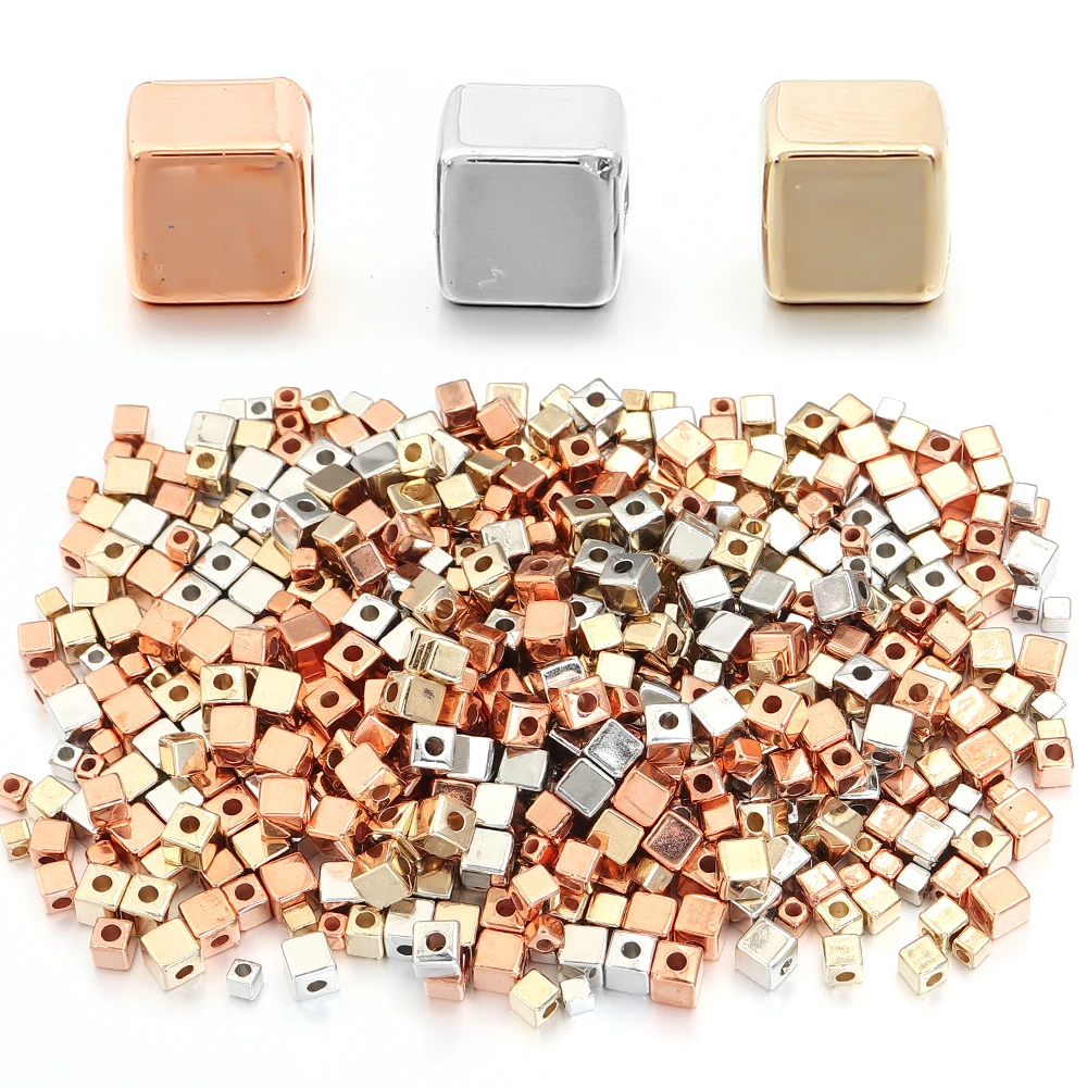 200 Stück 3/4/5 mm CCB quadratische Perlenwürfel Spacer lose Perlen für DIY Halskette Armband Schmuckherstellung Zubehör
