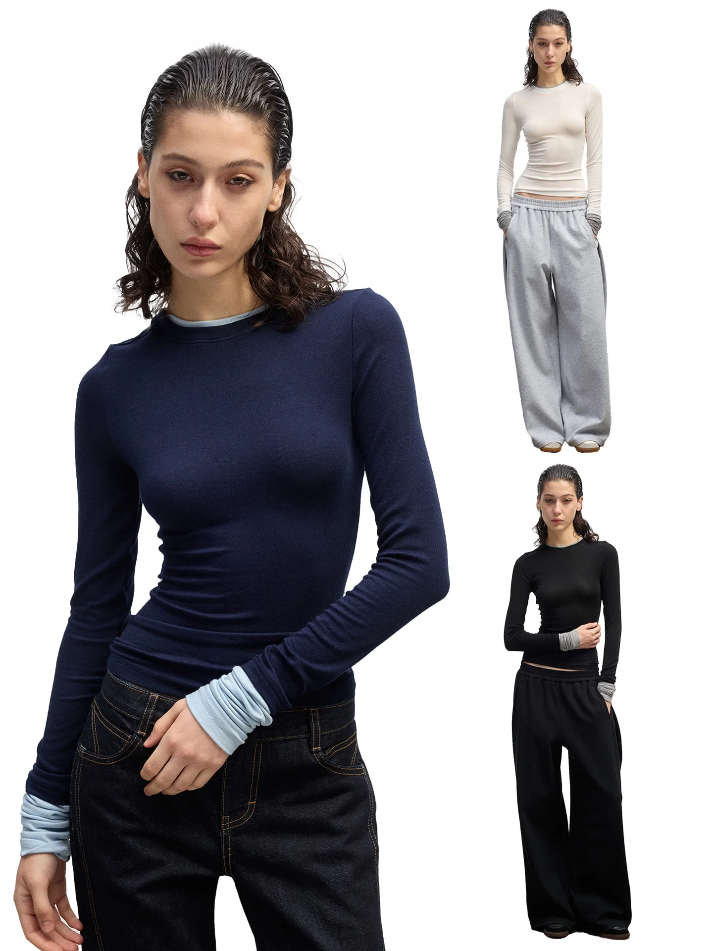 

Футболка из австралийской мериносовой шерсти и лиоцелла с длинным рукавом, повседневная, приталенная, с круглым вырезом, стандартной длины