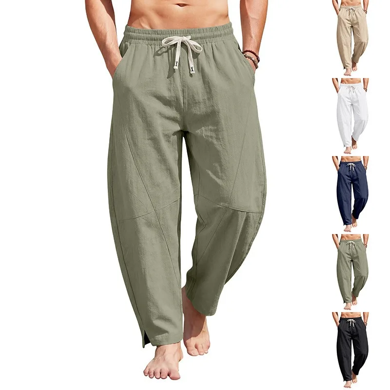 Summer linen cotton Harlan pants loose large size scimitar small feet commuting splicing trousers spot wholesale
