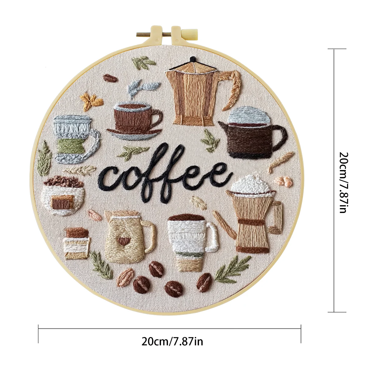 1 Stück 20X20CM/15X15CM 7,87/6,3 Zoll Kaffee-Stickerei-Starter-Kit DIY-Kit DIY-Stickerei-Set Handarbeiten Malerei Nadelkunst – Detail 2