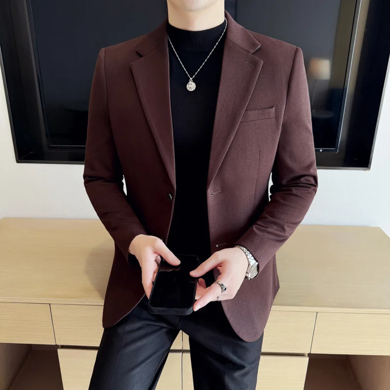 

Fashionable Thickened Woolen Casual Suit Jacket for Men Stylish Korean Version Business Casual All-Season Long Sleeve Coat