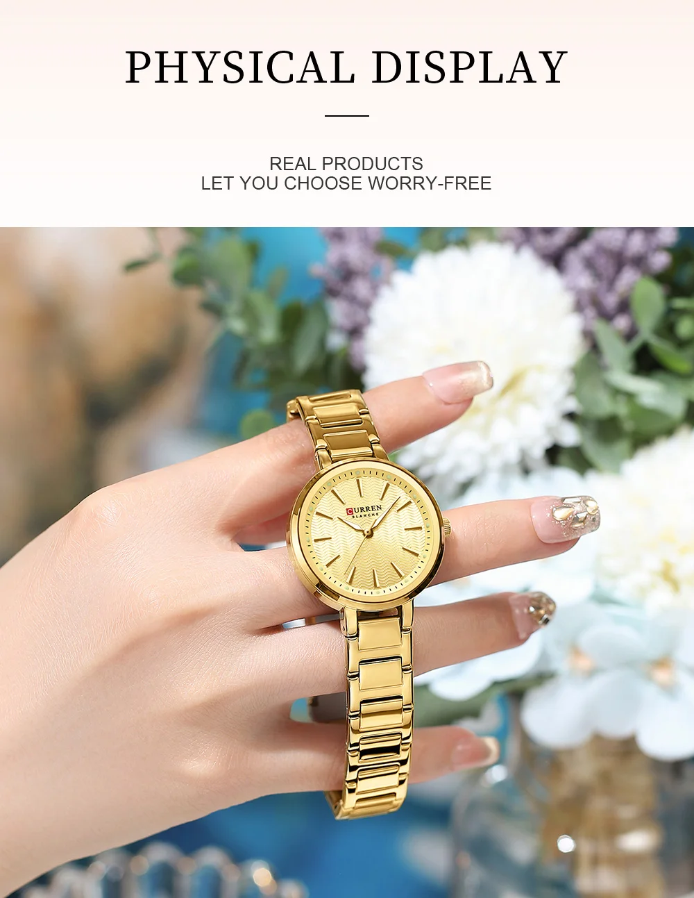 CURREN Elegante Schlichtheit Quarz-Zifferblatt-Uhr für Damen Schlankes Luxus-Zifferblatt mit Leuchtzeigern Armbanduhr für Damen – Detail 8