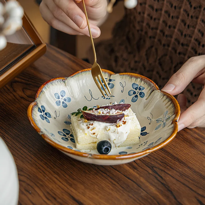 6 Inch retro flower plate household vegetable fruit plate high-value dessert ceramic snack plate