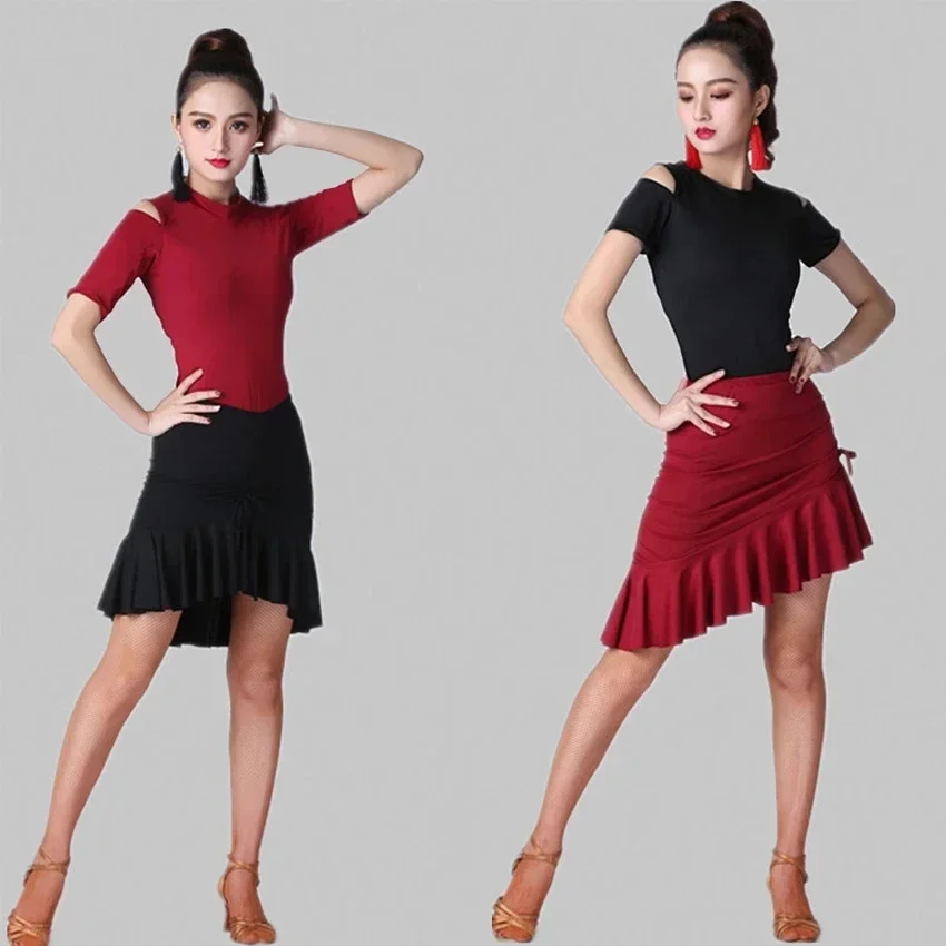 Leoparden muster Frauen klassische Latin Tanz kostüme asymmetrische Rüschen Meerjungfrau Rock Dame Salsa Chacha Tango Rumba Kleid