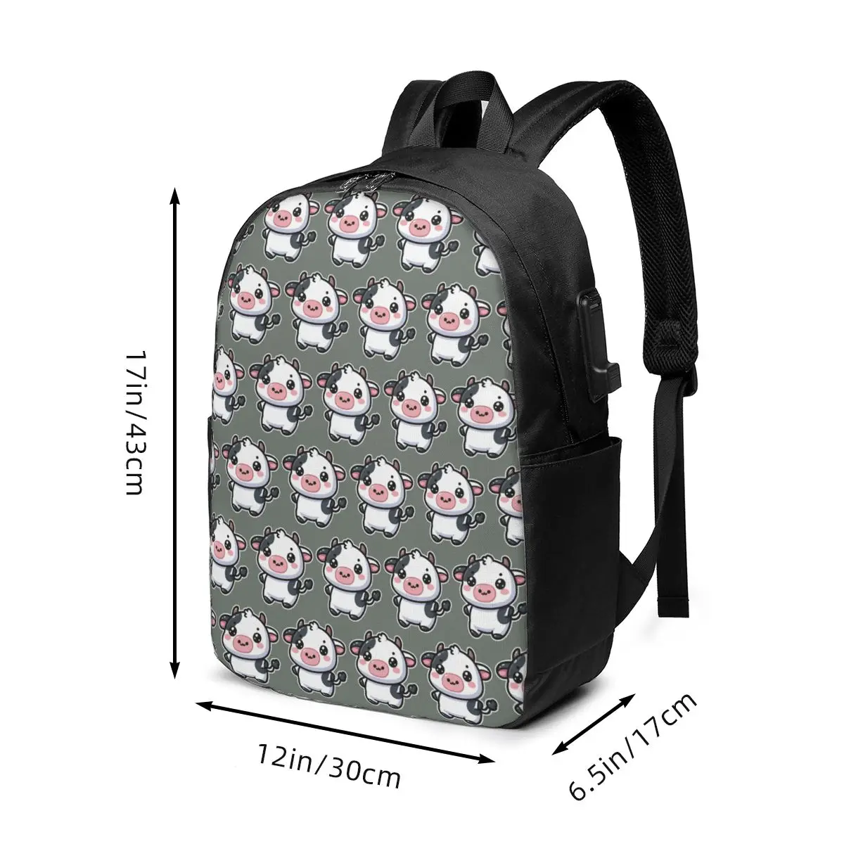 Cute Cartoon Cow In Dark Backpack Travel Notebook Bag Computer College Student School Bag Laptop Shoulder Bags for Men Women
