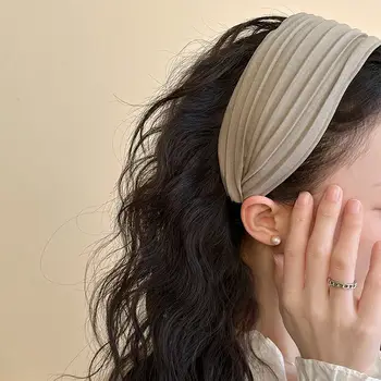 全新復古寬褶雪紡布髮帶 簡約純色高冠髮箍 女士防滑髮箍頭巾配件 10 最佳銷售 超寬頻 - №8