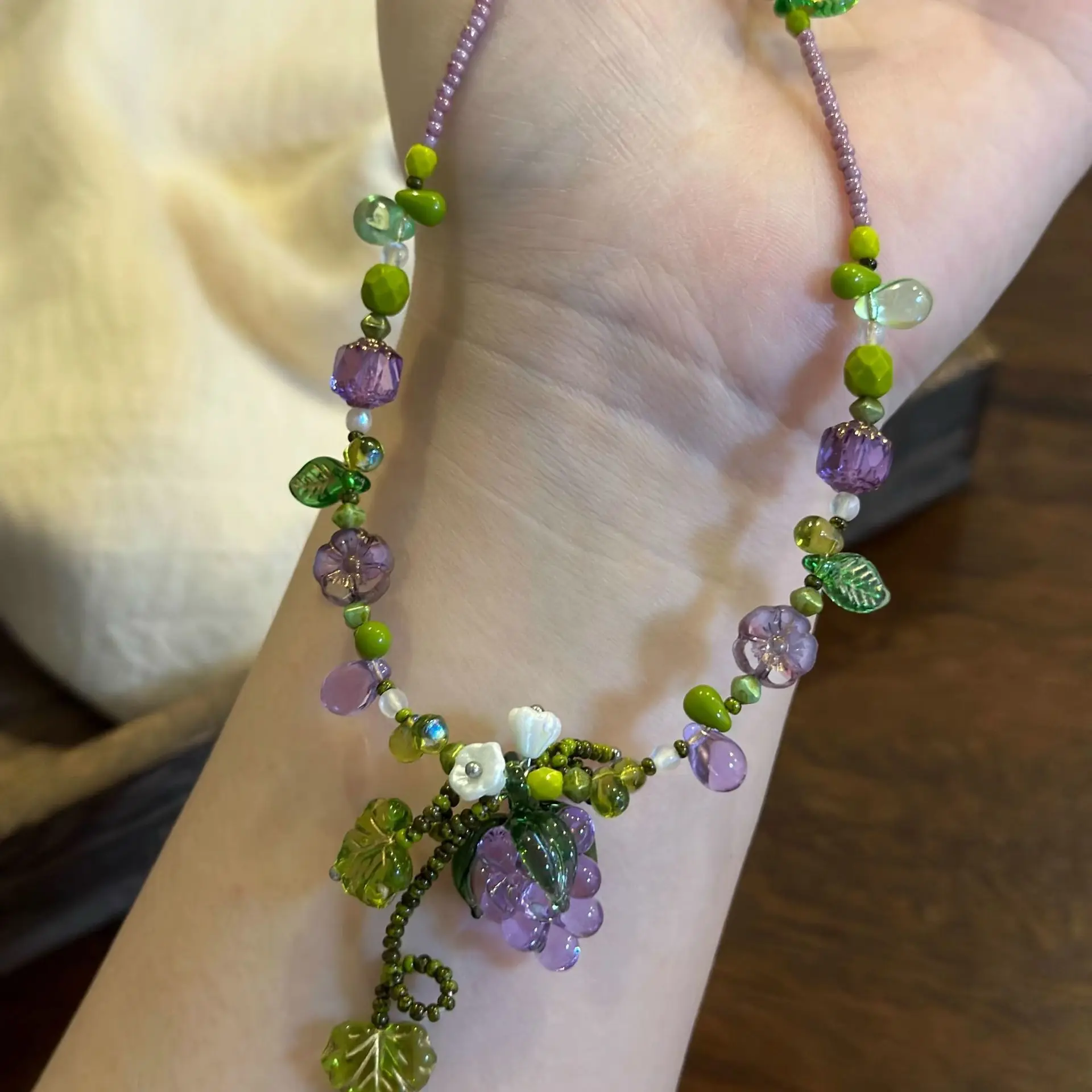 Summer Colored Beaded Grape Pendant Necklace for Women Hand Woven Aesthetic Jewelry