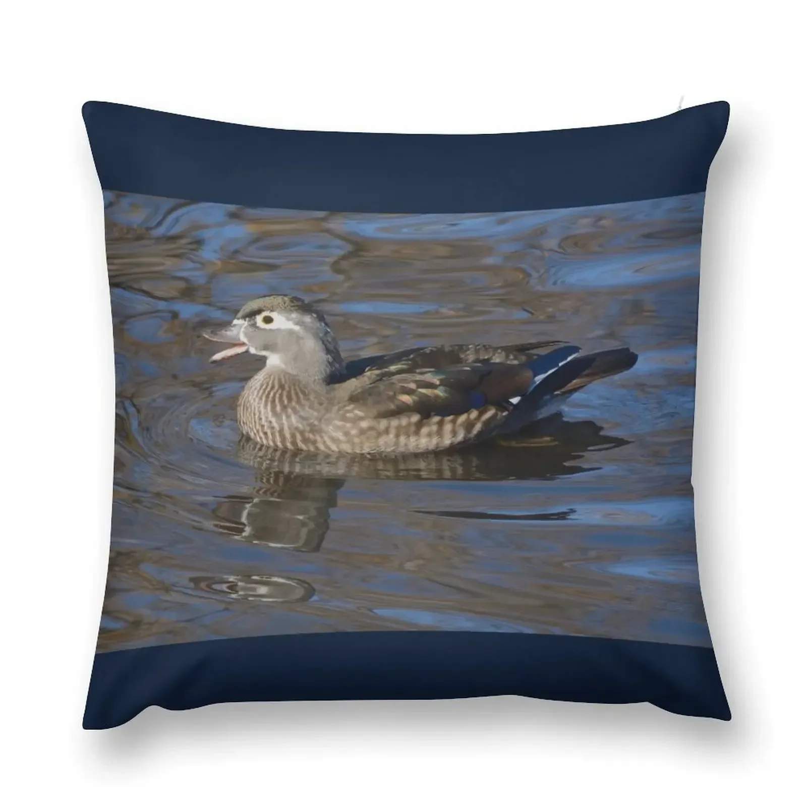 Wood duck hen swimming in lake Throw Pillow bed pillows Pillowcases pillow