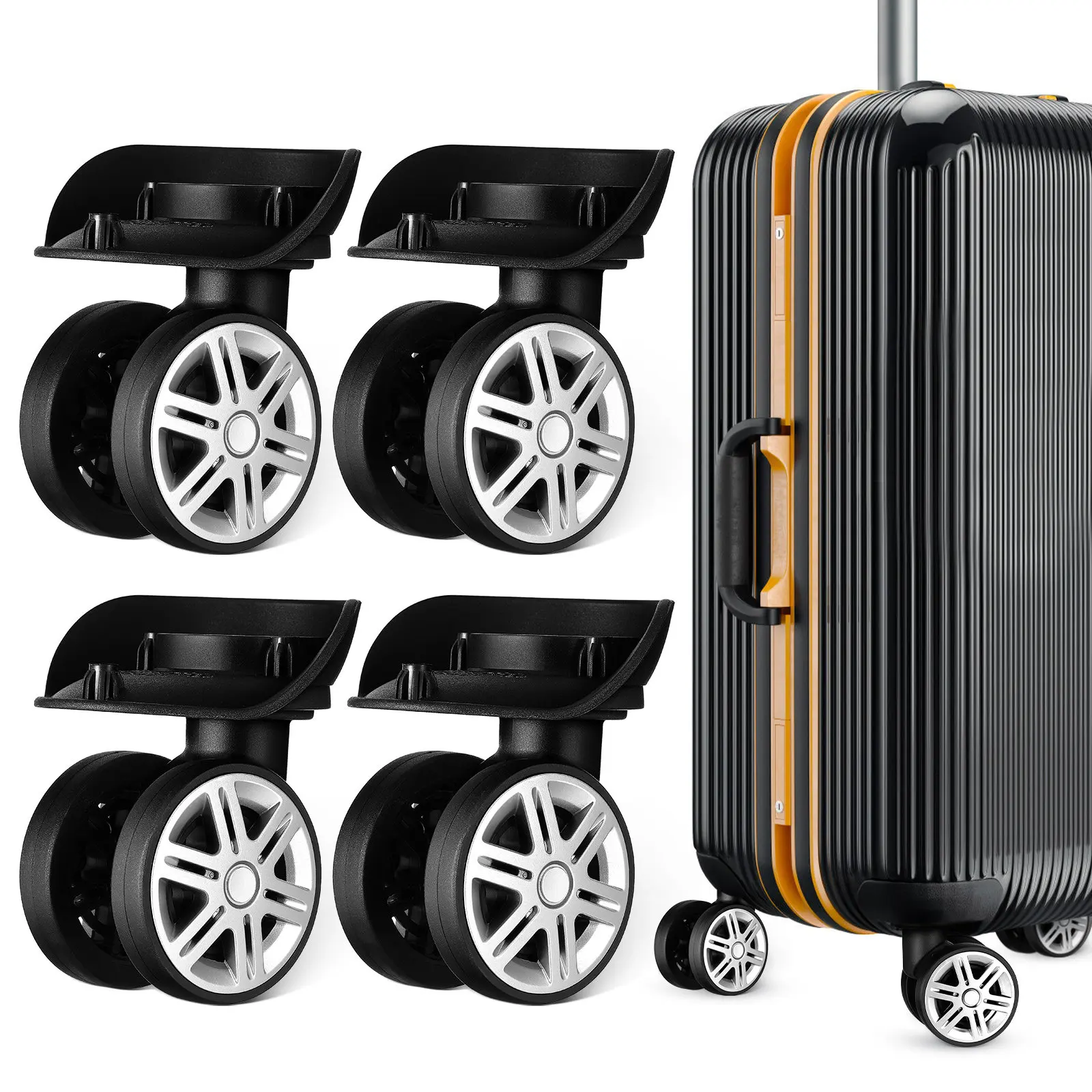 4個入りスーツケースホイール交換用頑丈なabs製荷物用キャスターホイール簡単設置静音操作フレキシブルステアリングユニバーサルフィット