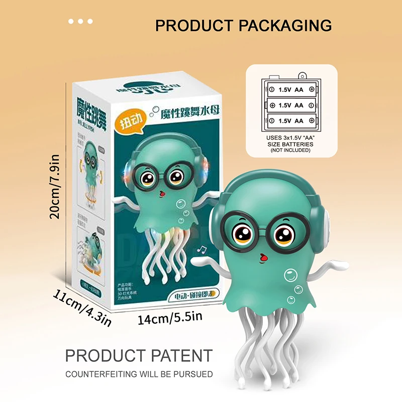 Dansende kruipende kwallen Kid Tummy Time Toys, oplichtende wandelende bewegende kwallen met muziek en obstakelvermijding