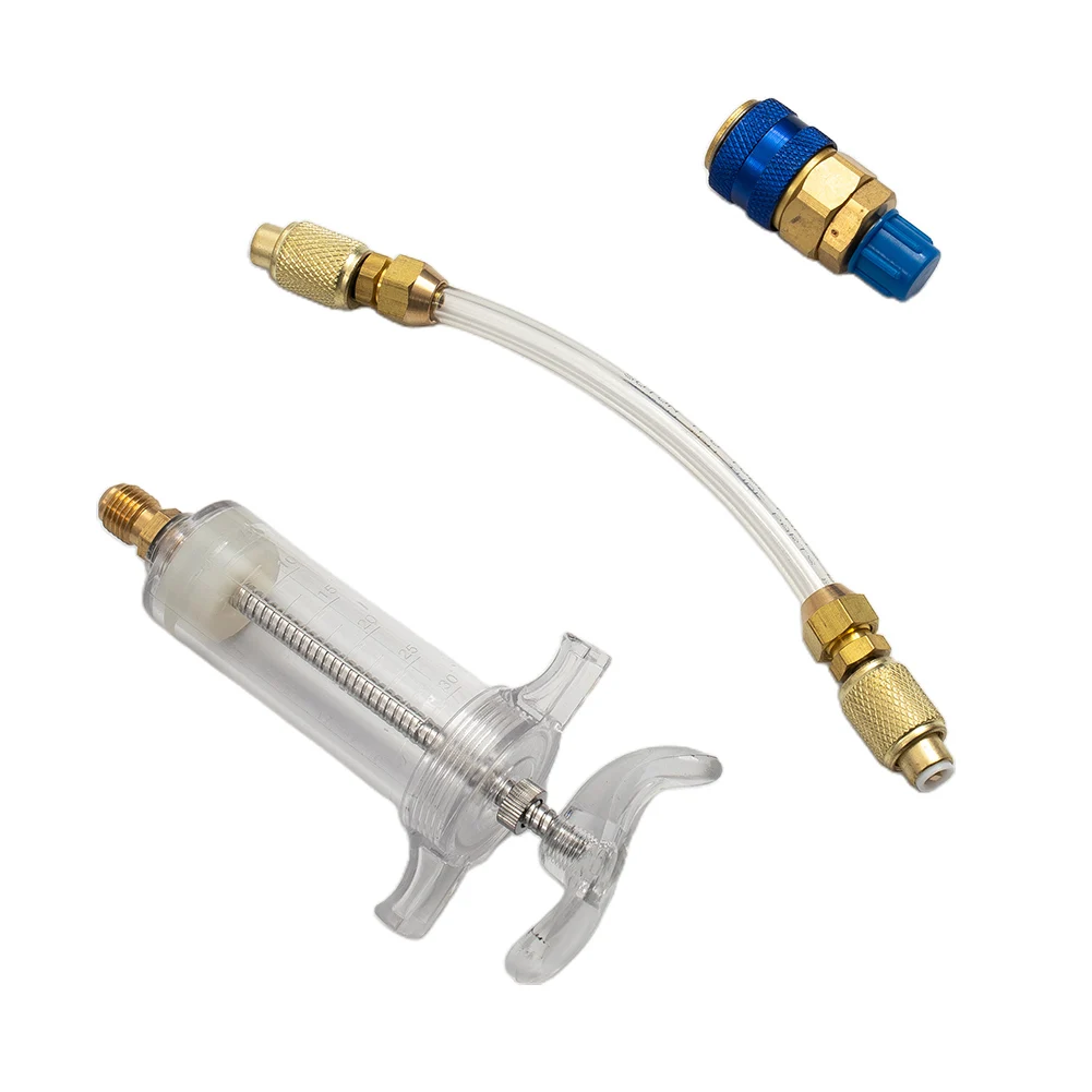 Oil / Paint Fabric 30ml Injector 1/4 Inch SAE R134a With Low Side Quick Hit Transparent Liquid Hose Accessories