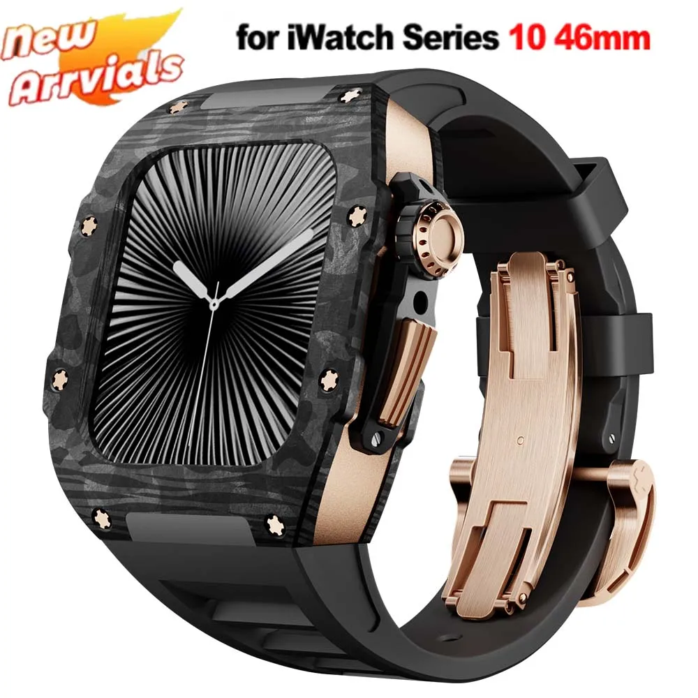 

Luxury Modification Kit for Apple Watch 10 46mm Silicone Sport Strap Carbon Fiber Case Watch for IWatch Series 10 46mm Wristband