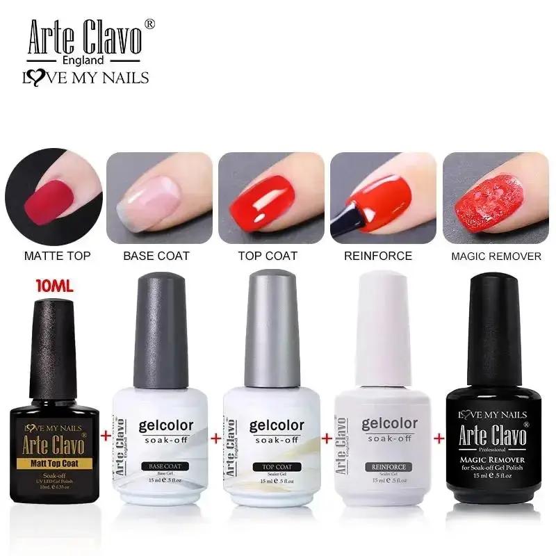 Arte Clavo UV LED Soak off Base Coat Gel Enhancer Nail Gel Polish Matte Top Coat Super Glossy No Wipe Top Coat rinforzare il Set di Gel