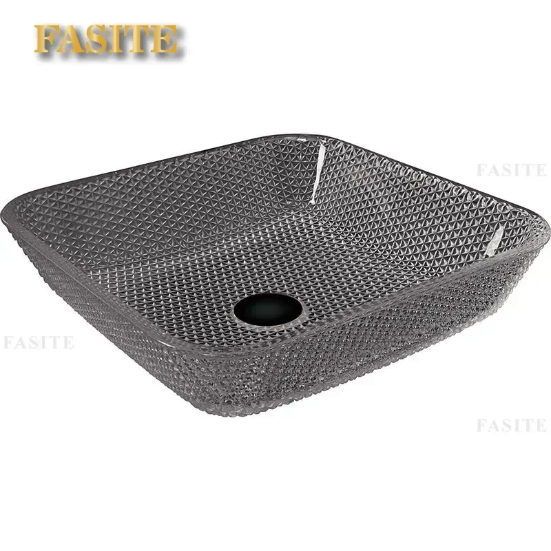 For Hotel Bathroom Rectangular Die-casting Glass Wash Basin American Style Household Upper Sink Vanity Table Top Washstand