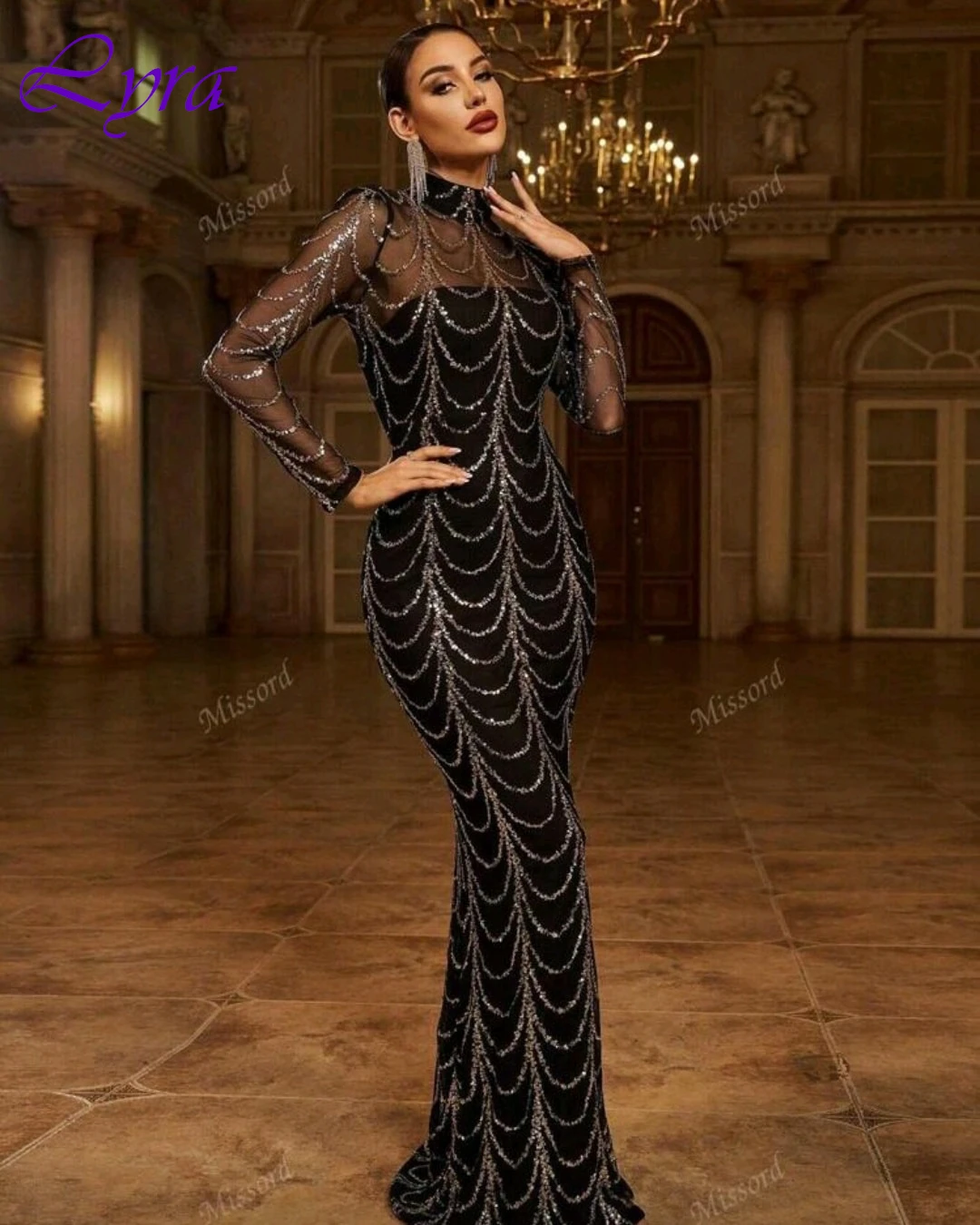 تخصيص حورية البحر الياقة العالية طويلة الأكمام فستان سهرة أنيق دقيق مخصص فساتين المناسبات الموضة الحديثة فستان الحفلة الراقصة