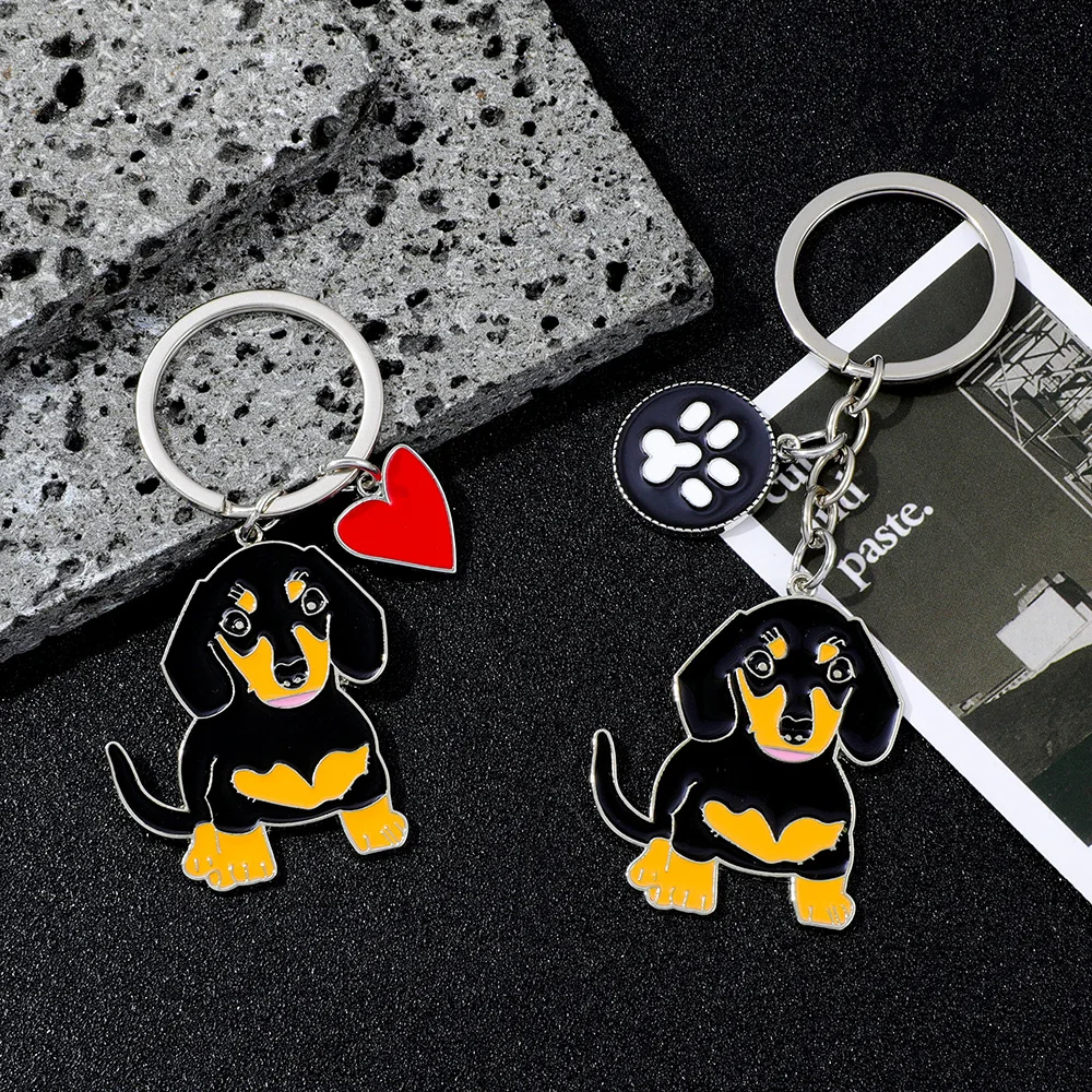 Cartoon Dachshund Metal Keychains Creative Trendy Pendants Car Key Ring Fun Gift for Friends Unique Accessory