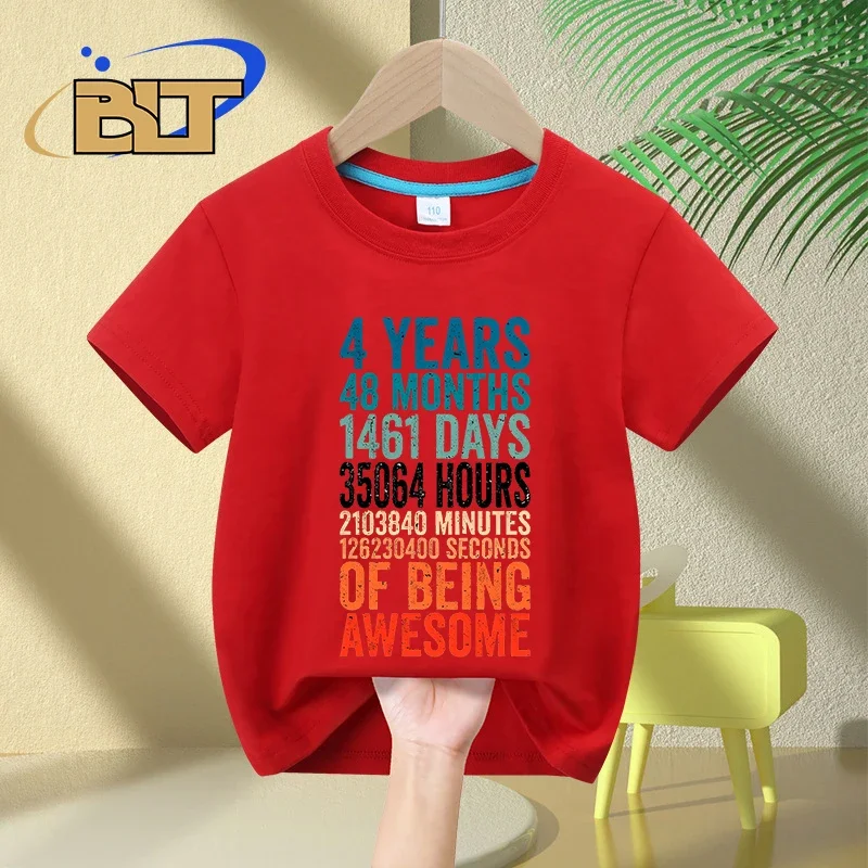 4 year old birthday T-shirt kids summer cotton short-sleeved casual tops boys girls gifts