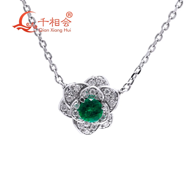 Classic S925 Silver Pendant Jewelry with Green Lab Emerald Stone And White Moissanite Flower Design - Engagement Party Gift