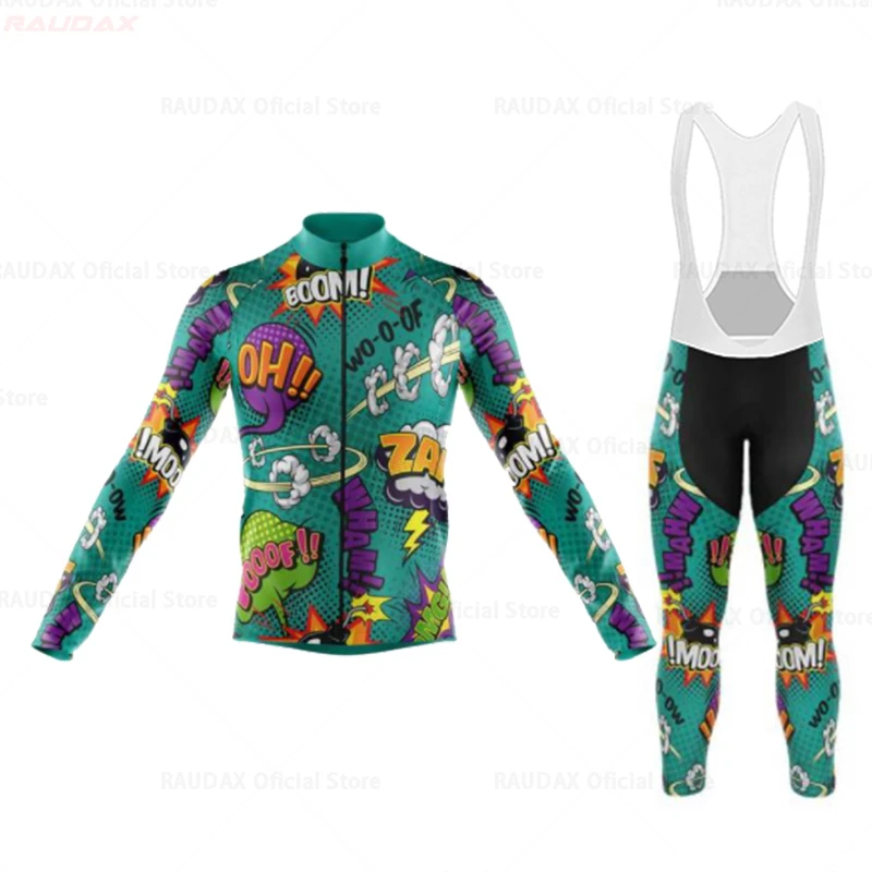 Cartoon Cycling Jersey Set, MTB Maillot, Road Bike Shirts, Long Sleeve, Bicycle Clothing, Riding Sportswear, Spring, Autumn