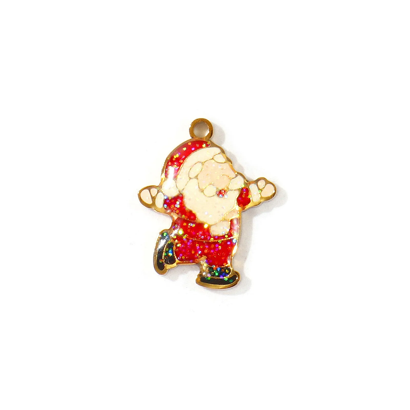 2 Stück Weihnachts-Glitzer-Emaille-Anhänger Weihnachtsmann Schneemann Schneeflocke 304 Edelstahl 18K Vergoldete Anhänger DIY Halsketten-Herstellung – Detail 2