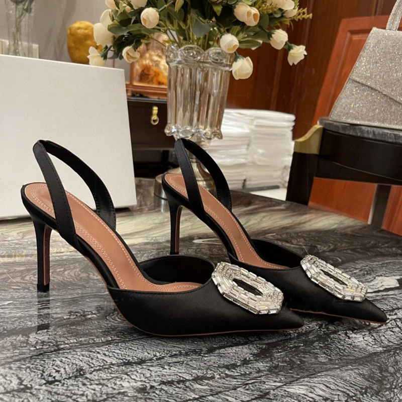 Sandals Female Baotou French High-heeled  Temperament Celebrity Rhinestone Hollow Pointed High Heels Female Stilettos