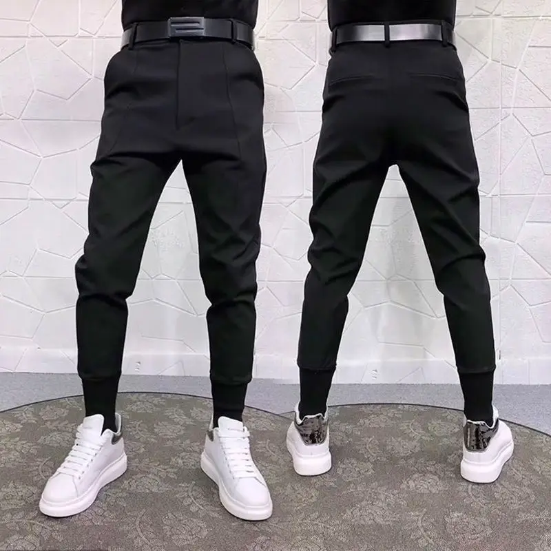 

New Arrival Men British Style Cropped Pants Casual Suit Pants Korean Style Version Loose Fit Solid Color Material Trousers A152