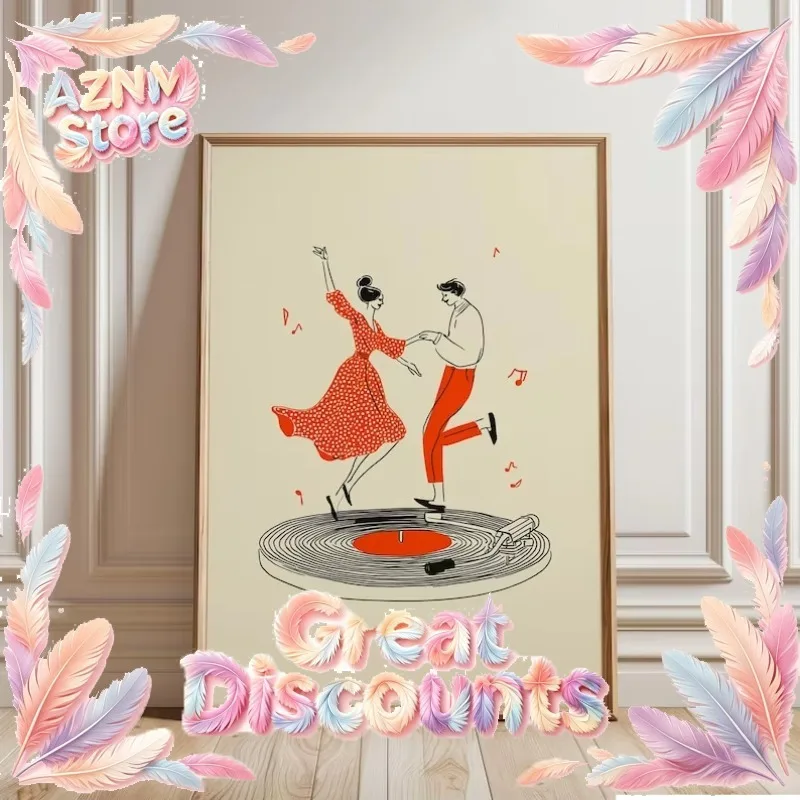 1pc Vintage Music Canvas Poster Unframed Retro Turntable Cassette Floral Art Print Wall Decor for Living Room Bedroom Home De
