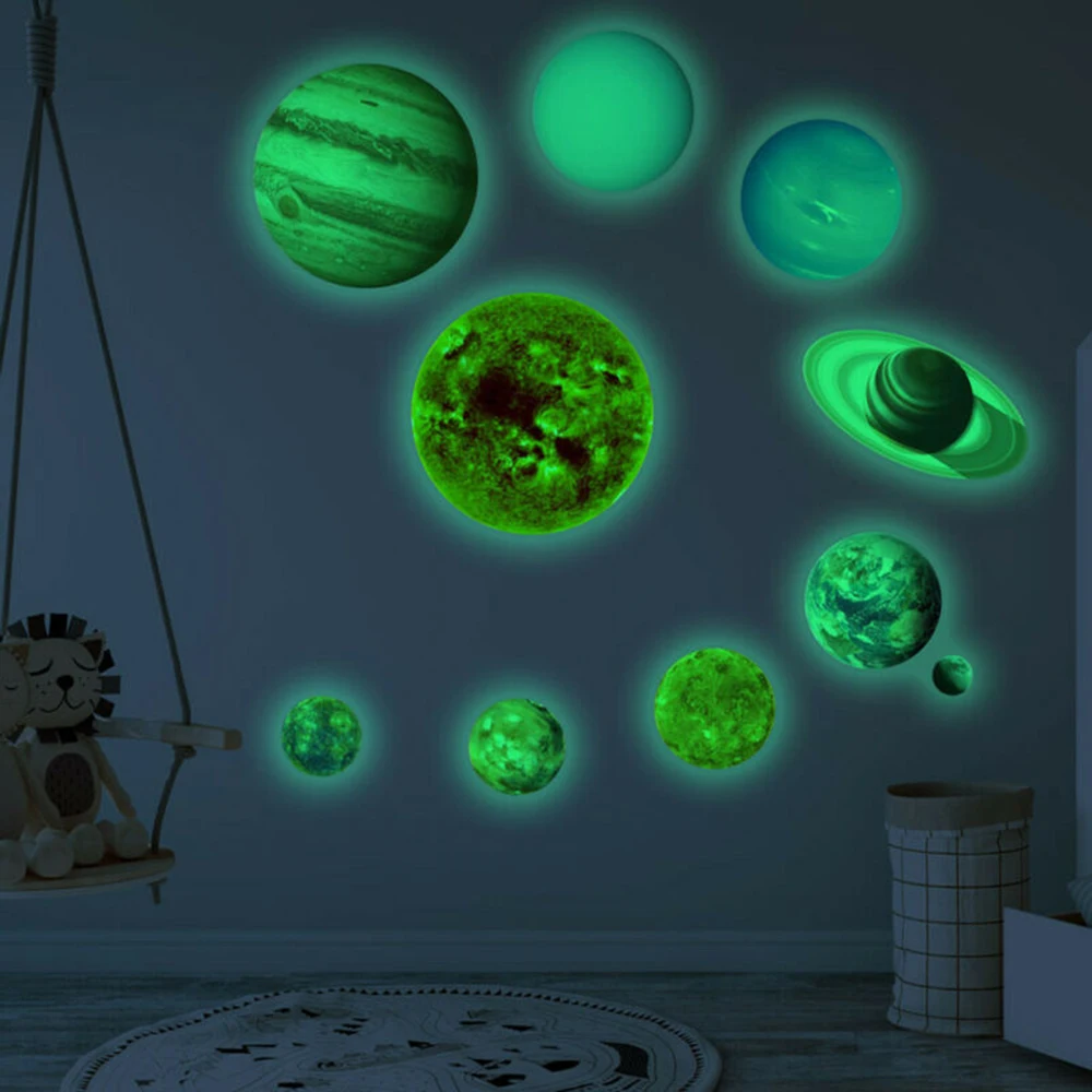 Room Wall Stickers Kids Solar System 10 Planet Accessories DIY Decal Glow In The Dark Mouldproof Planet Useful