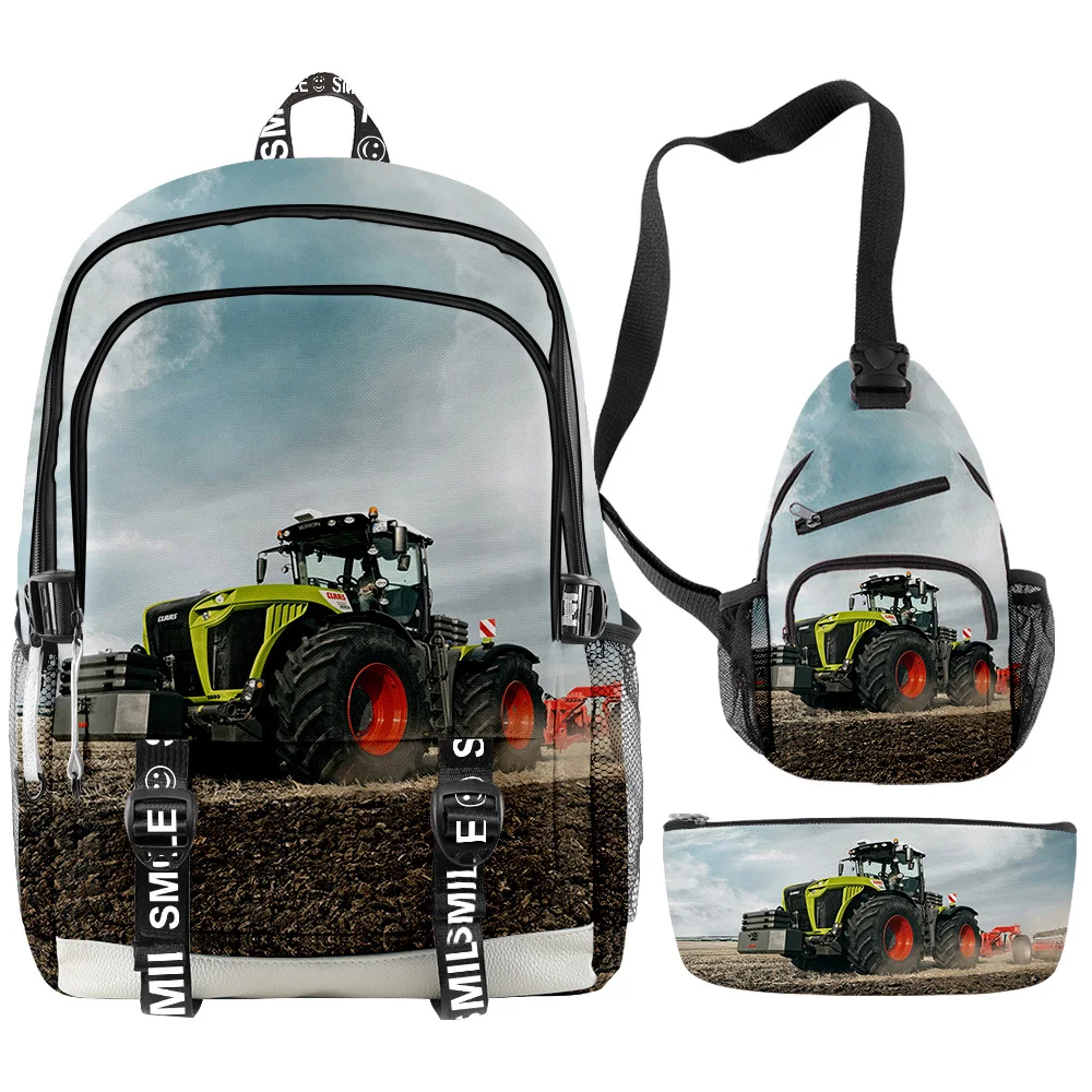 Hip Hop Popular Anime Tractor Pattern 3D Print 3pcs/Set Student School Bags multifunction Travel Backpack Chest Bag Pencil Case